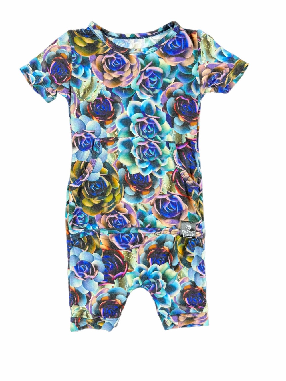 READY SET ROMPER Front Opening Ready Set Shortie in Electric Garden - 6-12M